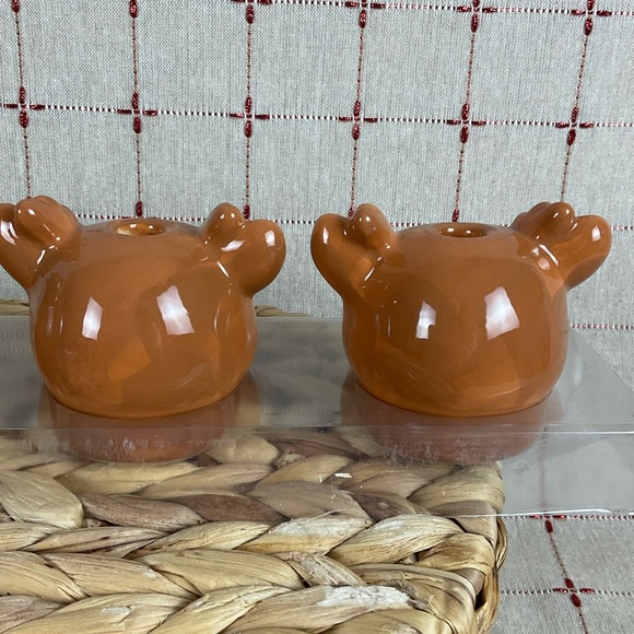 “H for Happy" SET OF 4 Ceramic Reindeer Taper Candle Holders New Holiday Deco - Picture 7 of 15